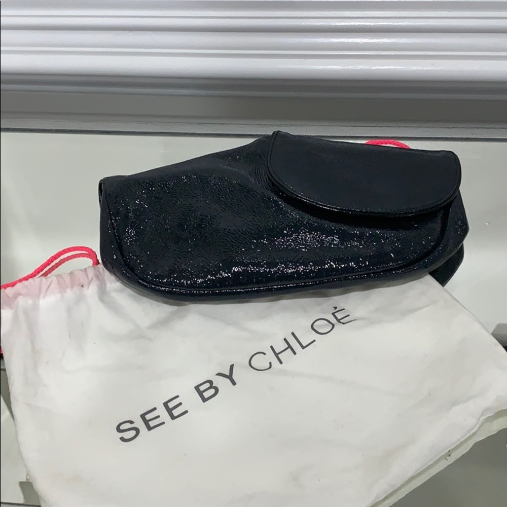 See by Chloe Navy Blue Patent Leather Clutch